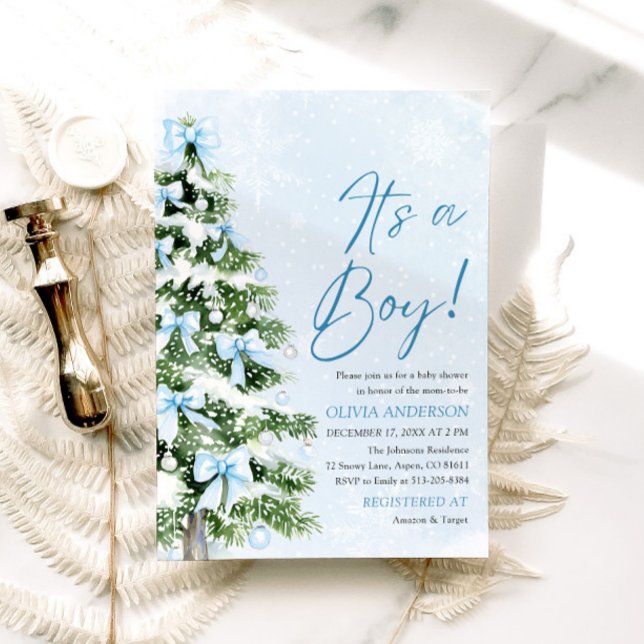 Blue Bow Boy Christmas Tree Oh Baby Shower Einladung (Von Creator hochgeladen)