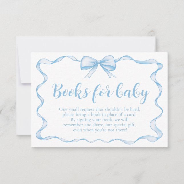 Blue Bow Boy Ribbon Baby Showbücher für Baby Einladung (Vorderseite)