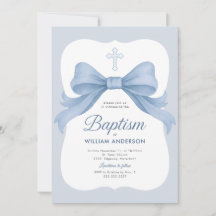 Blue Bow Boy Taufe Einladung mit Kranz