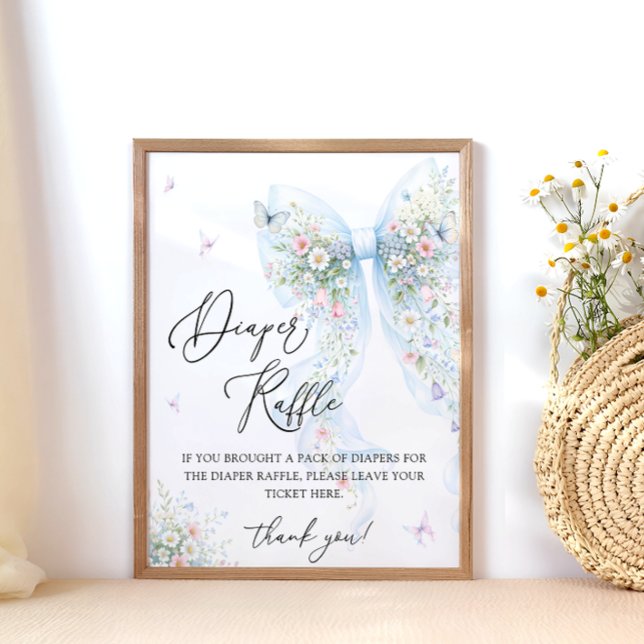 Blue Bow Butterfly Baby Shower Diaper Raffle Poster (Von Creator hochgeladen)