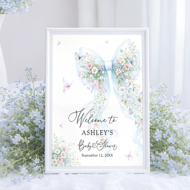 Blue Bow Butterfly Baby Shower Welcome Poster (Von Creator hochgeladen)