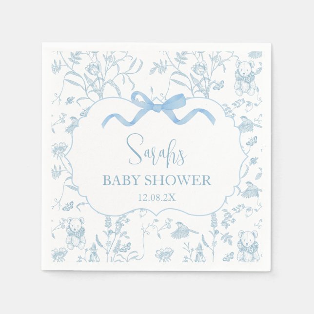 Blue Bow Chinoiserie Baby Shower Boy Serviette (Vorderseite)