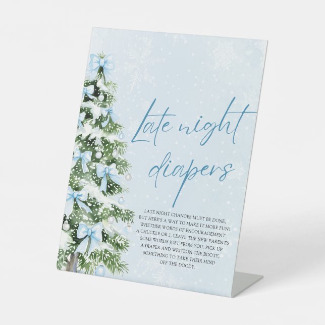 Blue Bow Christmas Baby Shower Late Night Diapers  Sockelschild (Vorderseite)