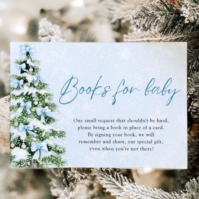 Blue Bow Christmas Tree Books for Baby Baby Shower Einladung (Blue Bow Christmas Tree Books for Baby Baby Shower)