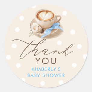 Blue Bow Coffee Babyparty Dankeschön Runder Aufkleber