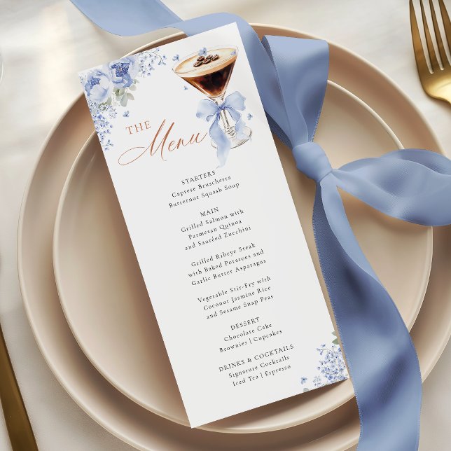 Blue Bow Coffee Bridal Shower Menu Card (Créateur téléchargé)