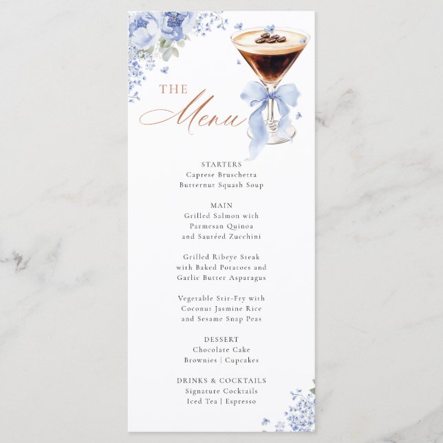 Blue Bow Coffee Bridal Shower Menu Card (Devant)