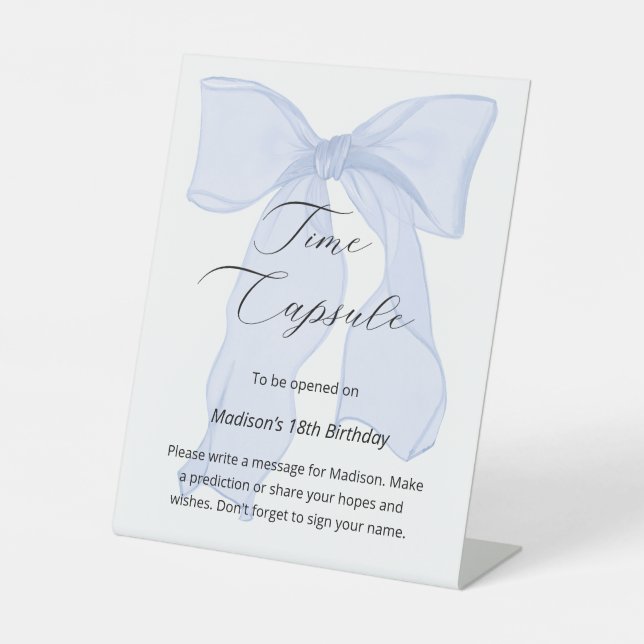 Blue Bow Coquette 1st Birthday Time Kapsel Sockelschild (Vorderseite)