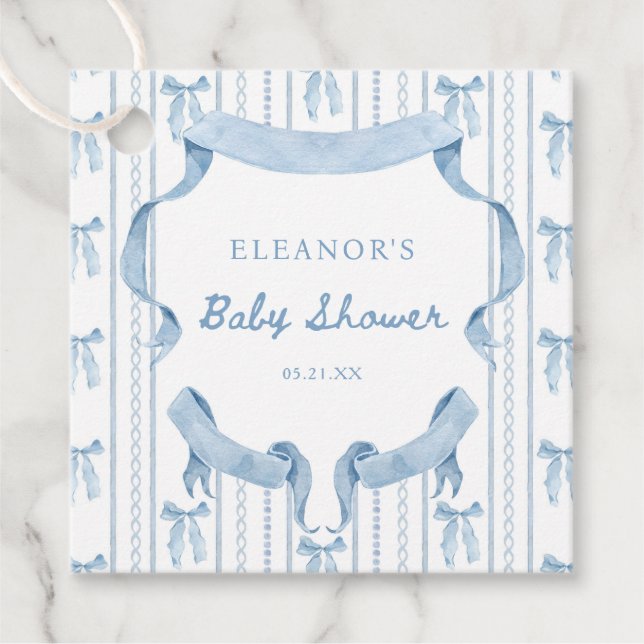 Blue Bow Coquette Blue Boy Baby Dusche Geschenkanhänger (Vorderseite)