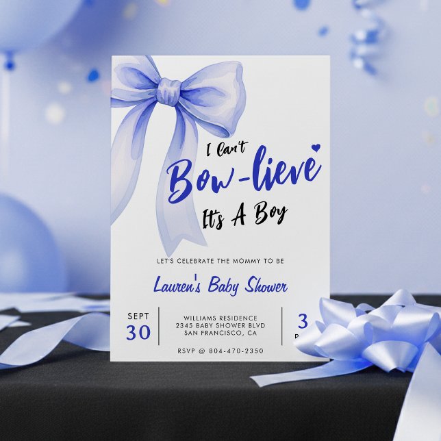 Blue Bow Cute It's a Boy Baby Shower Einladung (Von Creator hochgeladen)
