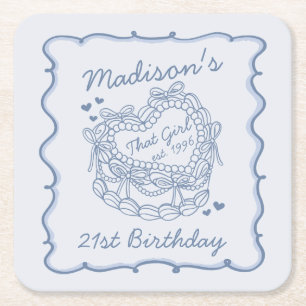 Blue Bow, das Mädchen Herz Coquette Cake Geburtsta Rechteckiger Pappuntersetzer