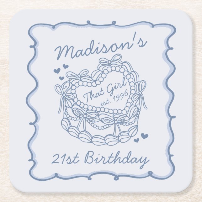 Blue Bow, das Mädchen Herz Coquette Cake Geburtsta Rechteckiger Pappuntersetzer (Vorderseite)