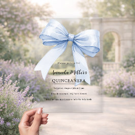 Blue bow elegante Quinceanera Luxus Acryleinladungen
