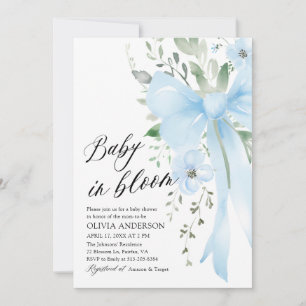 Blue Bow Floral Baby in Bloom Boy Baby Dusche Einladung
