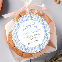 Blue Bow Floral Graduation Runder Aufkleber