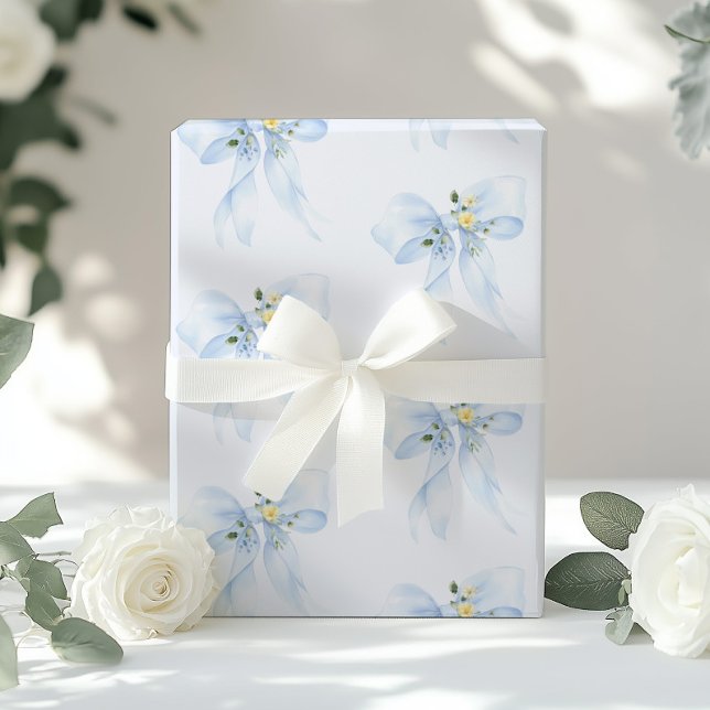 Blue Bow Floral Wildblume Babydusche Geschenkpapier (Von Creator hochgeladen)