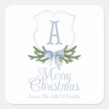Blue Bow Frohe Weihnachts-Wappen-Aufkleber-Tag - A