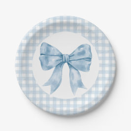 Blue Bow Gingham Paper Plate Pappteller