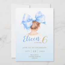 Blue Bow Girl Birthday Invite