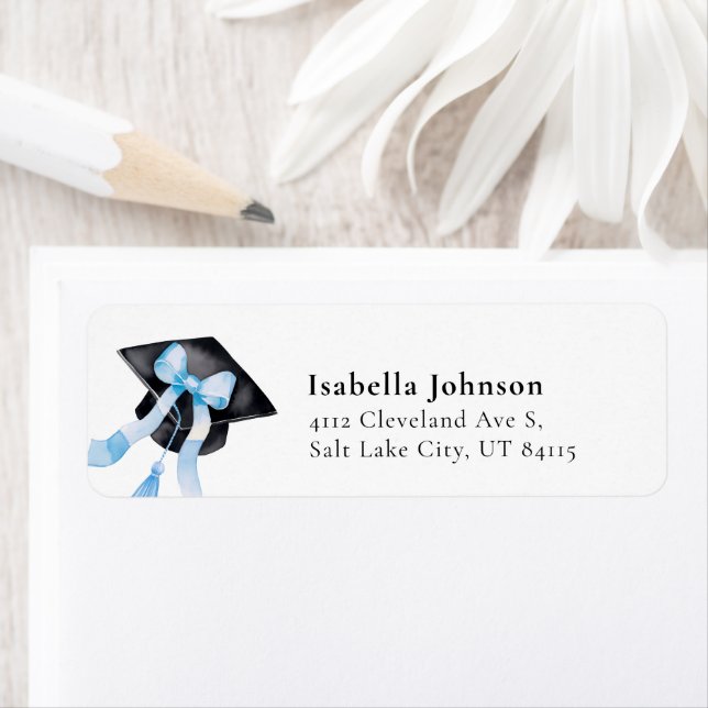 Blue Bow Graduation Cap Abschluss Rücksendeadresse (Insitu)
