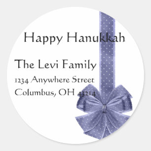 Blue Bow Hanukkah Rücksendeadressen-Aufkleber Runder Aufkleber