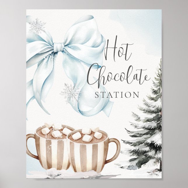 Blue Bow Hot Chocolate Sign Baby Shower Poster (Vorne)