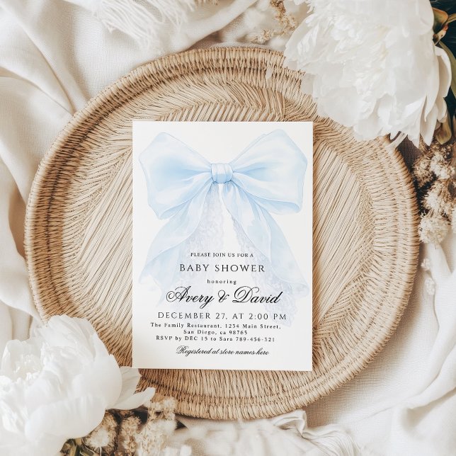 Blue Bow Junge Moderne Babyparty  Einladung (Von Creator hochgeladen)