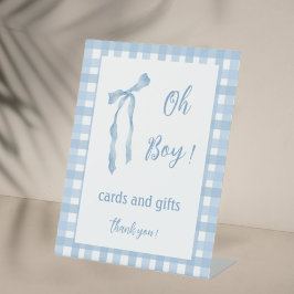 Blue Bow Jungs Baby duschen karierte Karten und Ge Sockelschild