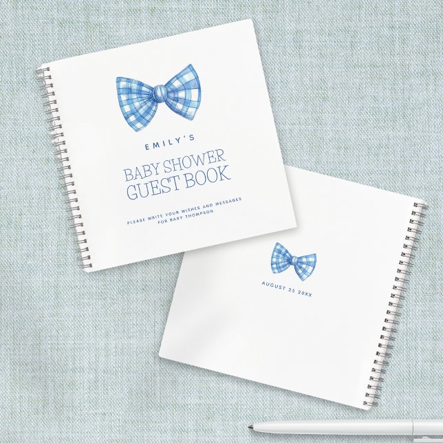 Blue Bow Krawatte Baby Showbook Notizbuch (Front and back view)