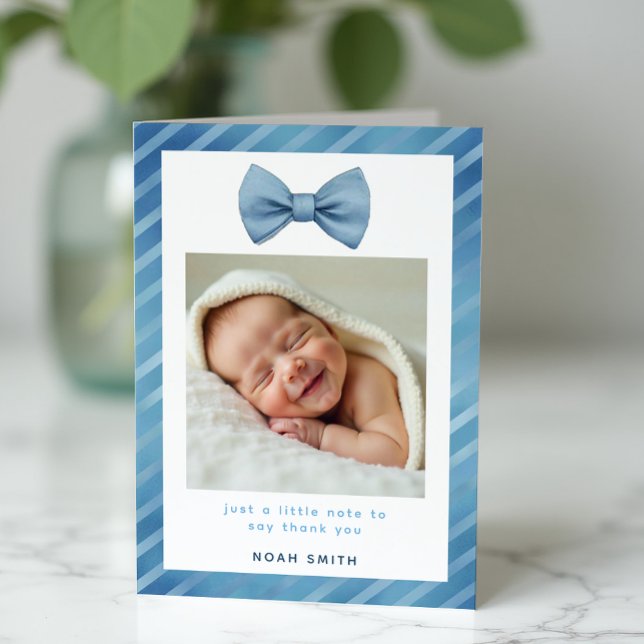 Blue Bow Krawatte Babydusche Danke Foto Card (Little Man, thank you card)