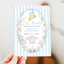 Blue bow lemon birthday Invitation