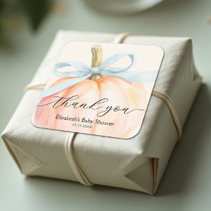 Blue Bow Little Pumpkin Baby Dusche Quadratischer Aufkleber