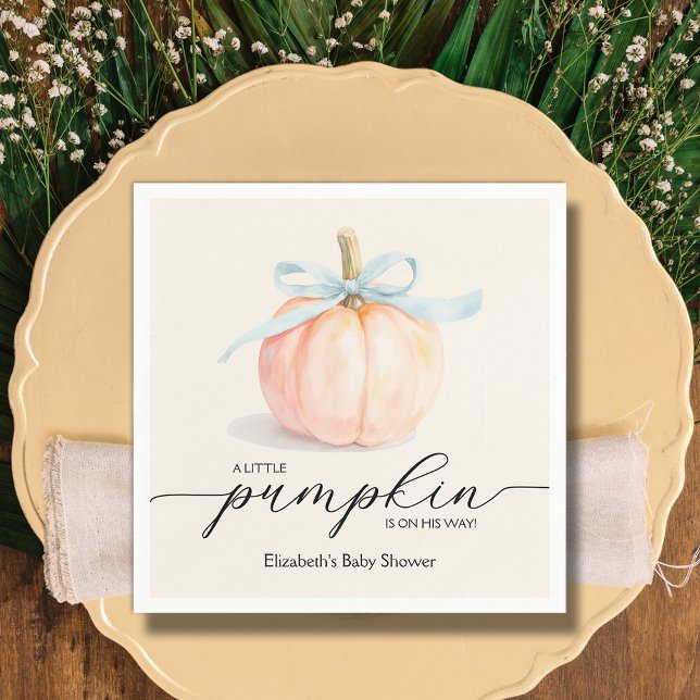 Blue Bow Little Pumpkin Baby Dusche Serviette (Blue Bow Little Pumpkin Boy Baby Shower Napkins)