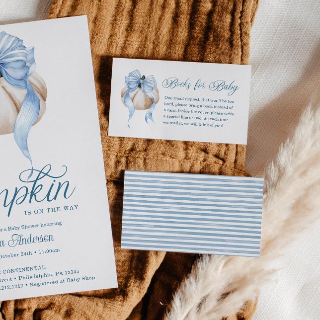 Blue Bow Little Pumpkin Baby Shower Books for Baby Begleitkarte (Von Creator hochgeladen)