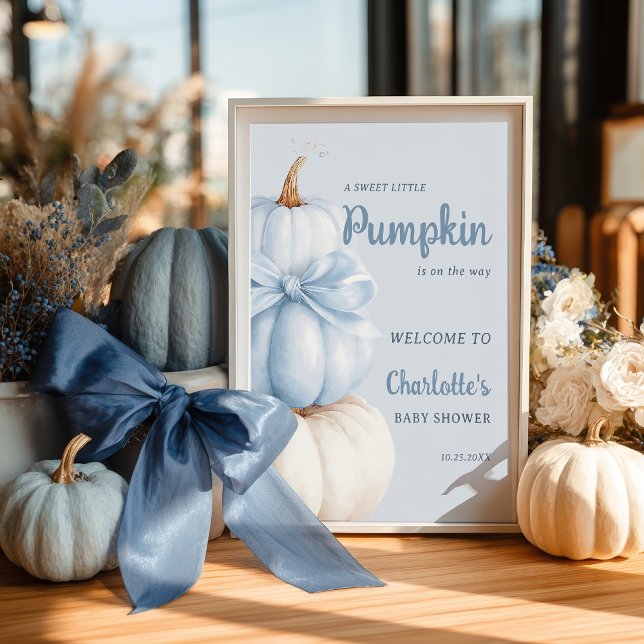 Blue Bow Little Pumpkin Boy Baby Dusche Willkommen Poster (Blue Bow Little Pumpkin Boy Baby Shower Welcome Poster)