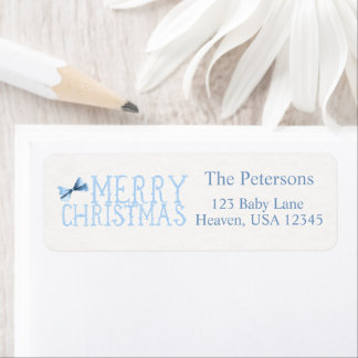 Blue Bow Merry Christmas Return Label