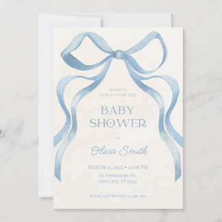 Blue Bow Minimalist Baby Shower Invitation Mitteilungskarte