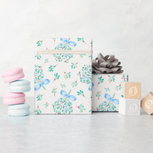Blue Bow Mistletoe Winter Baby Shower Wrap Geschenkpapier