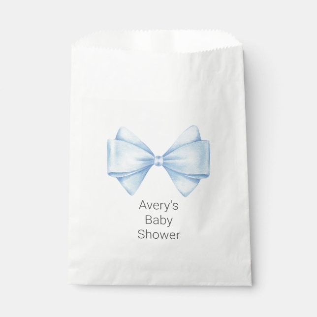 Blue Bow Modern Boy Baby Dusche Geschenktütchen (Vorderseite)