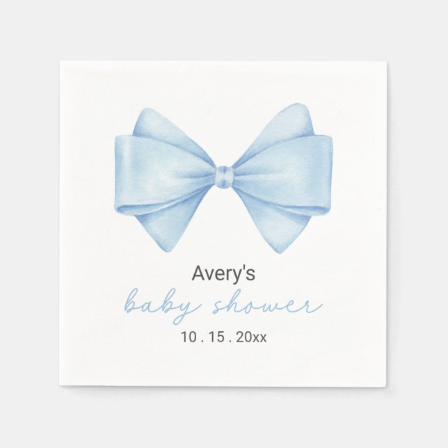 Blue Bow Modern Boy Baby Dusche Napkins Serviette (Vorderseite)
