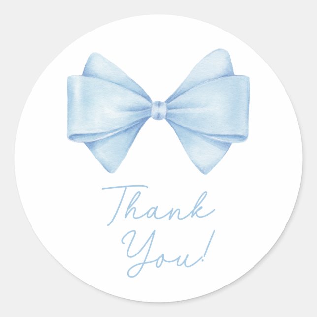 Blue Bow Modern Boy Baby Dusche Runder Aufkleber (Vorderseite)