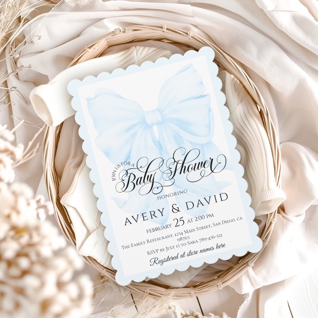 Blue Bow Modern Elegante Baby Boy Dusche Einladung (Von Creator hochgeladen)