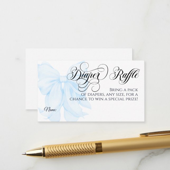 Blue Bow Modern Elegante Baby Duschdiapier Begleitkarte (Vorderseite/Rückseite Beispiel)
