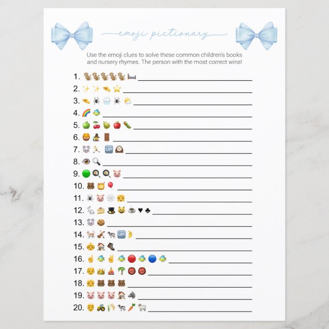 Blue Bow Modern Emoji Books Baby Showspiel (Vorderseite)