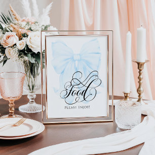 Blue Bow Moderne Elegante Babydusche Nahrung Poster