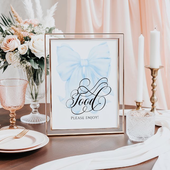 Blue Bow Moderne Elegante Babydusche Nahrung Poster (Von Creator hochgeladen)