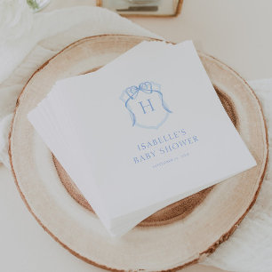 Blue Bow Monogram Wappen Baby Dusche Serviette