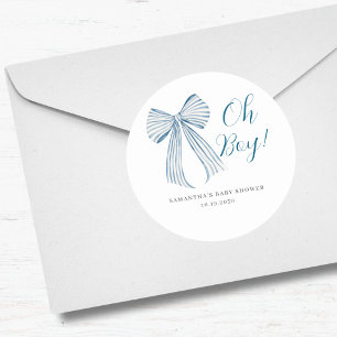 Blue Bow Oh Boy Baby Dusche Runder Aufkleber