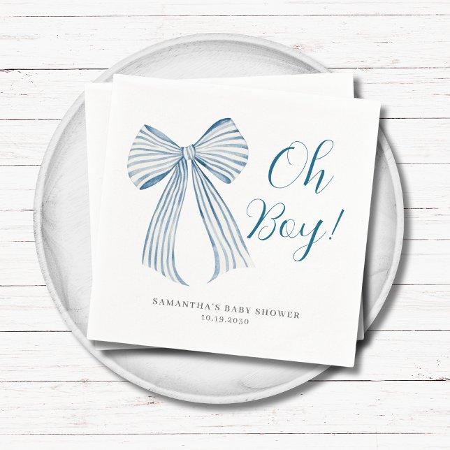 Blue Bow Oh Boy Personalisiert Baby Dusche Serviette (Von Creator hochgeladen)