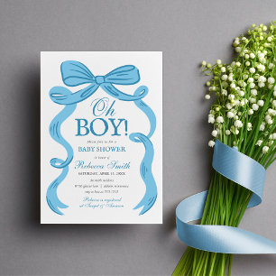 Blue Bow Oh Boy Vintag etwas Blue Baby Dusche Einladung